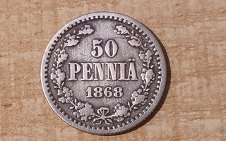 50 Penniä 1868. Hopea 750. KL 4/2