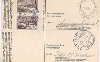 1942 50 mk Tampere pari jälkitaksoituskortilla  AAVASAKSA