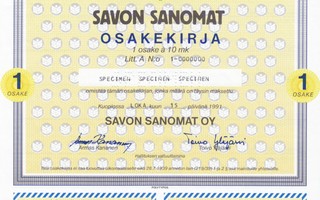 1991 Savon Sanomat Oy, spec Kuopio pörssi osakekirja