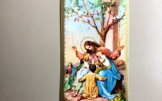 Pyhäkoulukortti Jeesus siunaa lapsia kultavärireunat
