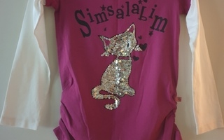 UUSI valk./fuksianvärinen kissakuvioinen paita, 140 cm