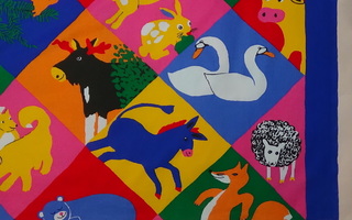 Lastenhuoneen värikkäät retroverhot  - eläimet