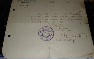 Helsinki Suojeluskunta Todistus 1926 PK400/1