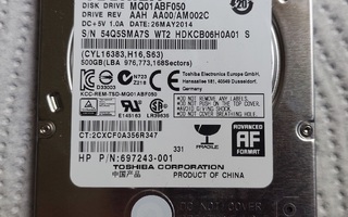 2.5" Toshiba 500Gb SATA kannettavan kiintolevy