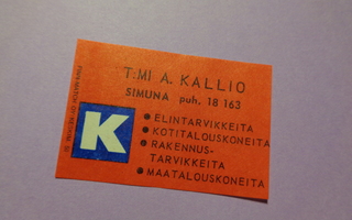 TT-etiketti K T:mi A. Kallio, Simuna