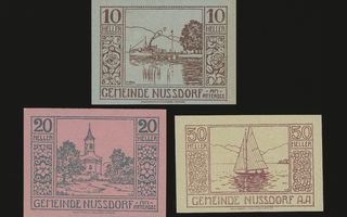 Itävalta Notgeld 10, 20, 50 Heller, Nussdorf 1920