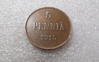 5 penniä  1915    kulkematon  hieman patinoitunut kl 9