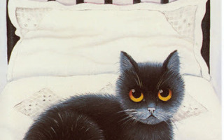 Anna Hollerer : Musta kissa sängyn päällä