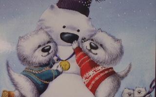 Maria Wolkowa koirat rakentaneet lumiukon,toiset luistelevat