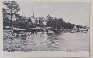 Mariehamn, Kylpylähotelli, laituri ja veneitä, rantaa, ei p.