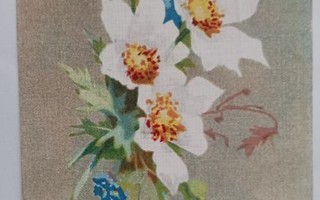 Keväinen kukka-asetelma, vanha väripk, p. 1920