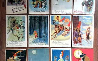 13 kpl Joulukortteja 40- ja 50-luvulta