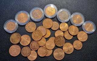 Euroja, 1 ja 2 sentin rahoja erä