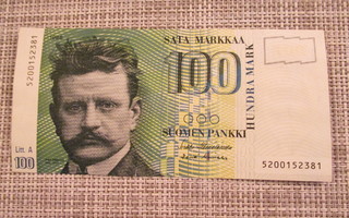 100 Markkaa seteli Litt.A 1986.