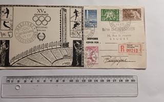 Olympia Helsinki 1952. Kirjattu postilähetys Belgiaan.