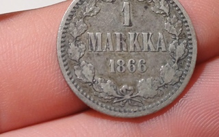 1 Markka 1866 hopeaa.