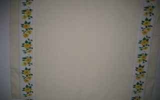 RETRO keltakukkaraitainen tyynyliina koko  n. 55 x 43 cm