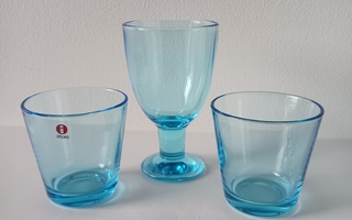 Verna viinilasi + Kartio lasi 2 kpl vaaleansiniset• Iittala