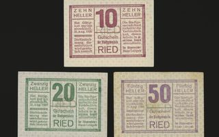 Itävalta Notgeld 10, 20, 50 Heller, Ried 1920