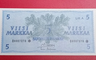 Korvaava eli tähtiseteli 5 markkaa 1963   Litt A   B-sarjaa