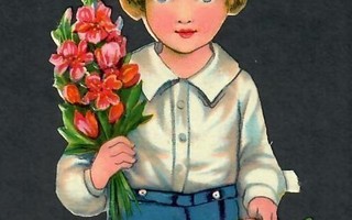 Wanha - Kaunis sini-asuinen poika ja kukat 1 - 1900-l alku
