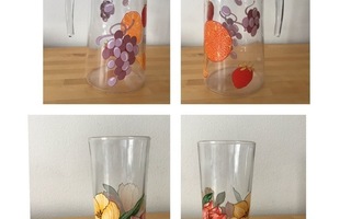 Vintage lasikannu ja tulppaani lasi