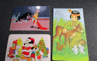 Kolme Disney-aiheista korttia, mm. Mikki Hiiri!(V349)
