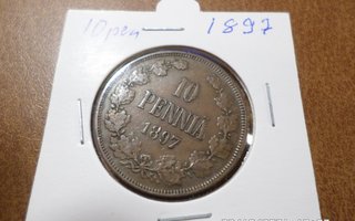 10  penniä   1897  rahakehyksessä  kl  7   Hieno  raha