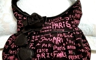Paris musta kangaskäsilaukku pinkkikuviot "Paris"