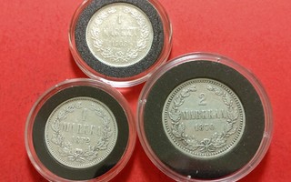 1 markka 1872 ja 1908 ja 2 mk 1870. (KD21)