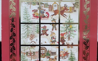 Talviset leikit ikkunanäkymä joulukortti