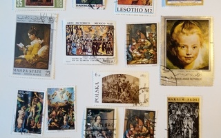 Maalaustaide aihekokoelma postimerkkejä 16 erilaista
