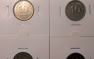 Argentina. 10 centavos 1949, -53,-54,-55,-56.