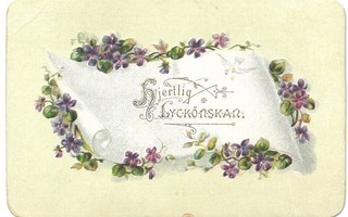 Kohopainettu kukkakehys pieni kortti 1899 käytetty