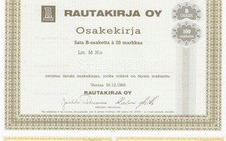 1988 Rautakirja Oy (R-Kioski) spec, Vantaa pörssi osakekirja
