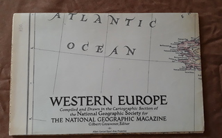 Vintage Western Europe National Geographic map 1950 - kartta