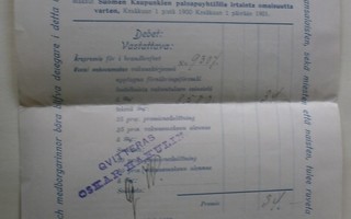 V. 1900,  Suomen Kaupunkien Paloapuyhtiö, vakuutuskuitti