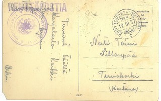 Kenttäposti 1937 Elisenvaara asema kortilla