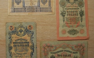 Tsaarin-Venäjä 1,3,5,10 ruplaa 1898,1905, 1909