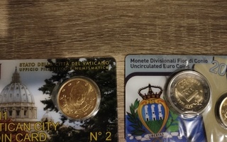 Vatikaani 2011 coin card  ja san Marino 2010 coincard