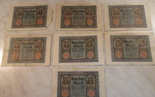 Saksa seteleitä 7 kpl 100 Reichs Mark 1920.