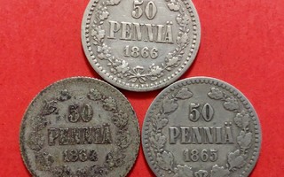 50 penniä 1864, 1865 ja 1866. (KD22)