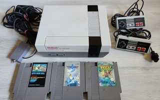 NES-konsoli + 3kpl peliä