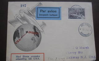 Suomi 1942 50 mk merkki ilmapostitse USA:aan 1945