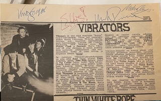 Vibrators -yhtyeen nimikirjoitukset lehtileikkeessä