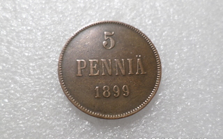 5  penniä 1899  kulkematon tasaisesti hieman patinoitunut