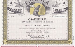 Vakuutus Oy Pohjola 1990 specimen Helsinki pörssi