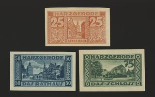 Saksa Notgeld 25, 50, 75 Pfg, Harzerode 1921