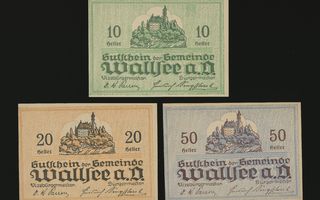 Itävalta Notgeld 10, 20, 50 Heller, Wallsee 1920