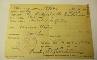 1944 Ajomääräys Lapin sota 20.11. Tornio - Oulu